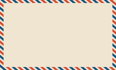 Obraz premium Vintage airmail border background with classic red and blue striped frame. Retro post card template design for letter and communication.