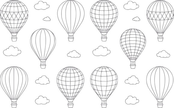 Whimsical hot air balloon and cloud pattern