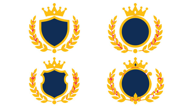 Set of crowned shield and round emblem frames with laurel wreaths