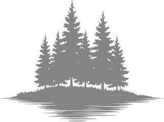 Obraz premium Silhouette of pine trees reflected in water