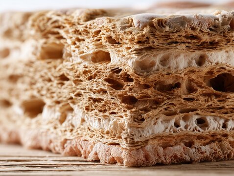 Cross-section of layered collagen and elastin structure representing peptide action. Biological skin matrix and anti-aging science dermatology concept.
