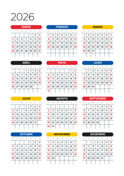 Spanish 2026 Vertical 3x4 Grid Creative Studio Project Grid Calendar Annual Wall Planner Poster (Compatible with 2037 and 2043).
