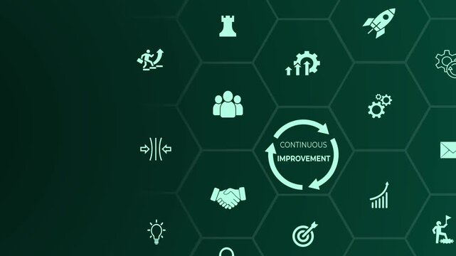 Continuous improvement idea on the black background. Creating continuous improvement mindset. Motion graphics of  Project and process management. Animation of 4k video. 