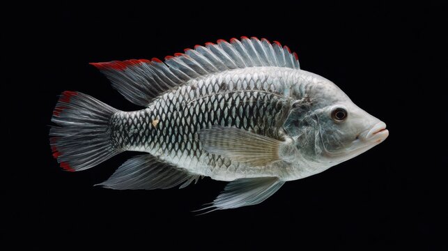 Vibrant Freshwater Fish Swimming in Dark Background Environment