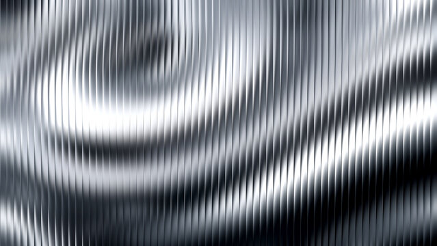 Wavy textured metallic surface with soft diffused lighting creating abstract ripple patterns for futuristic backgrounds