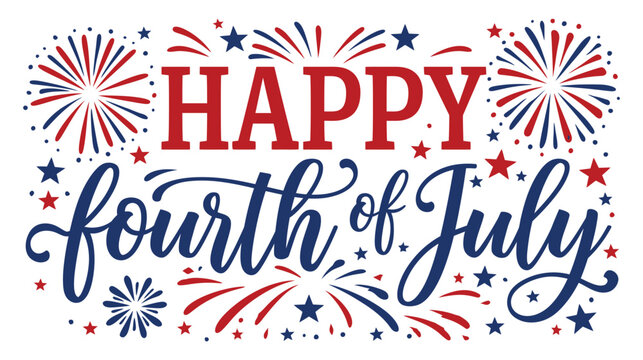 Fourth vector illustration with fireworks and typography