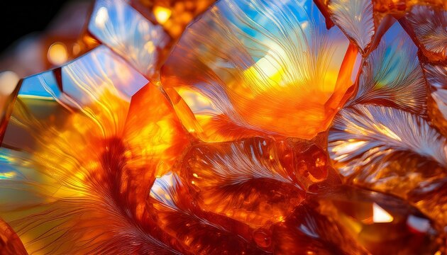 Fire Opal Macro A Vibrant Iridescent Fire Opal Shimmers With Mesmerizing Hues Of Red Orange And Yellow Captured In A Close Up Shot That Reveals Its Intricate Crystalline Structure Background