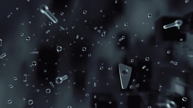 Small glass particles floating in dark abstract style on a blurred background, concept of motion and fragility