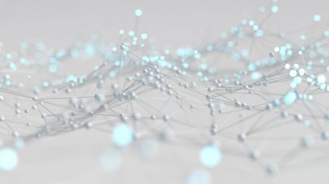 Abstract network of light nodes and thin lines in soft minimal style on pale background, concept of connectivity and data flow