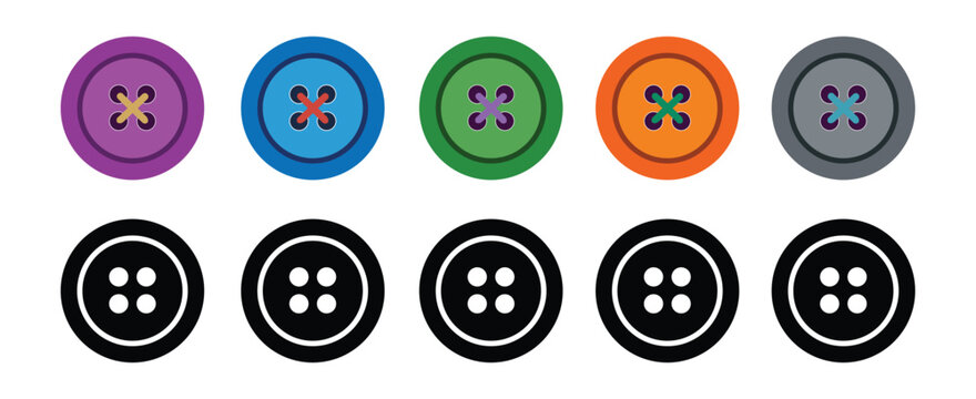 Colorful sewing button icon set &ndash; Round fabric buttons, clothing accessories and craft vector collection