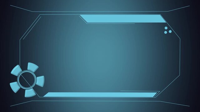 Blue futuristic digital frame with geometric accents on dark. Modern blue futuristic digital frame for streaming layout templates. Tech blue futuristic frame.