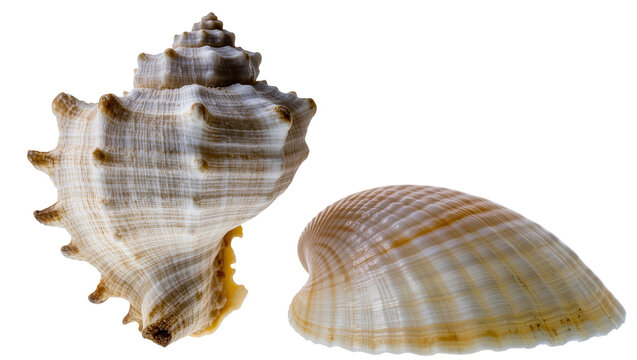 Spiral conch shell and ribbed clam shell natural textures