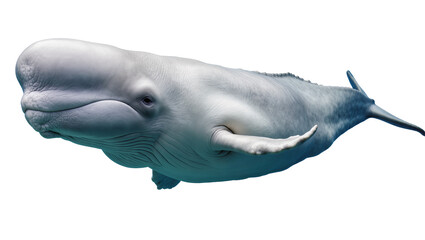 Beluga whale swimming underwater, close-up of head and body © Niklas