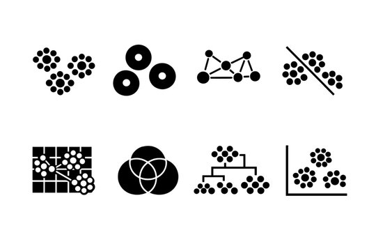 Clustering Visualization Icons. Clustering Visualization. Filled icon set of Clustering Visualization: data