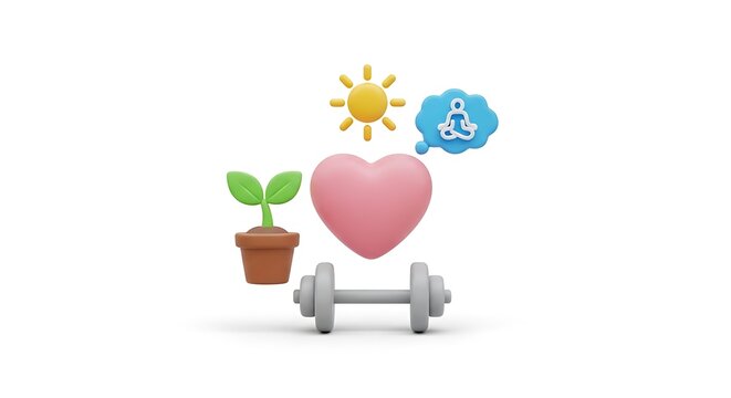 Healthy lifestyle icons with heart plant and dumbbell