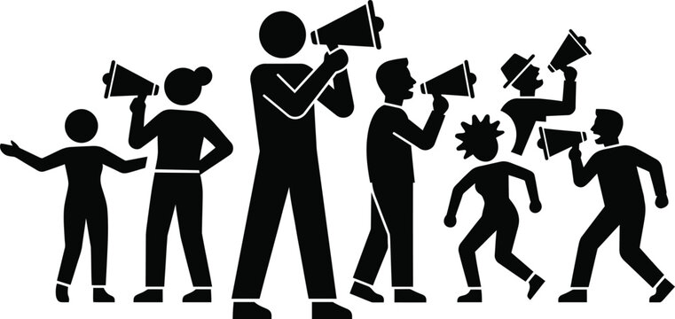 Group of People Protesting and Using Megaphones to Speak Out.