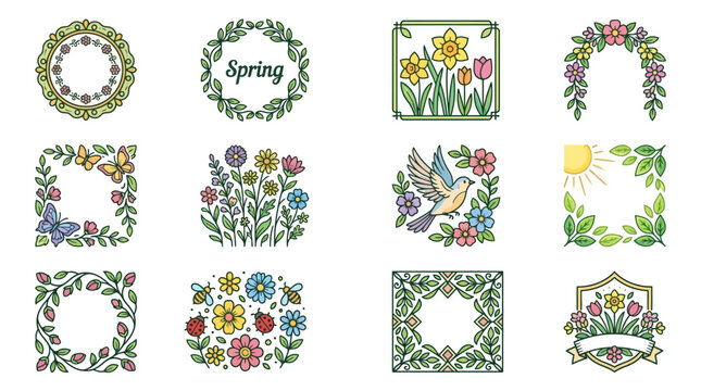 Elegant Spring Season Poster Design with Vibrant Floral Frame Artwork for Seasonal Greetings Invitations and Home Decor Stunning Digital Template in Soft Pastel Colors and Modern Aesthetic S