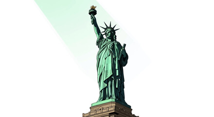 Fototapeta premium Statue of Liberty vector illustration, iconic American landmark with torch and crown, green copper monument on white background, patriotic symbol of freedom