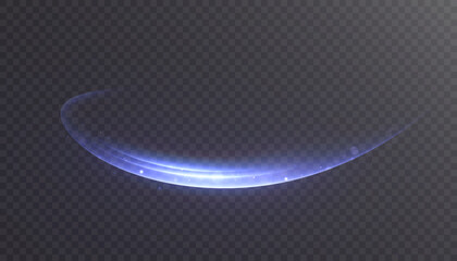Glowing blue curved light trail with bright glow effect and luminous energy arc isolated on dark background. © Valeriia