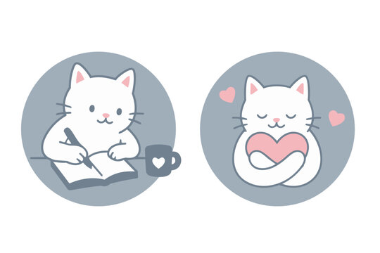 Cute cat graphic buttons for for self care, journaling and therapy 