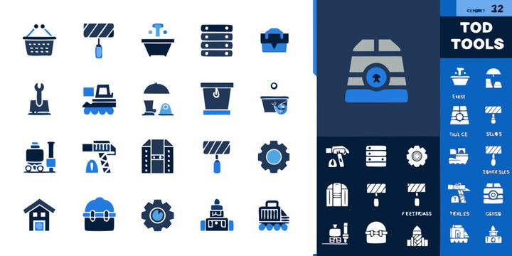 Construction Tool Icons Flat Blue Design On White Background