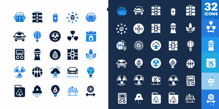 Hydropower And Environmental Icons Flat Blue Glyph Style