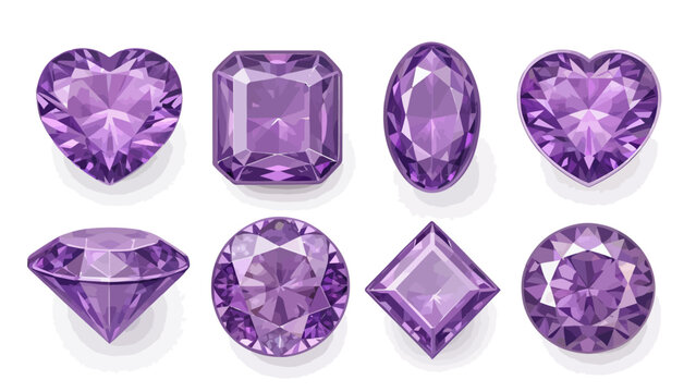 Set of purple amethyst gemstones with different cuts