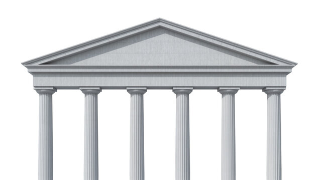 Classical Greek temple facade with Doric columns and pediment