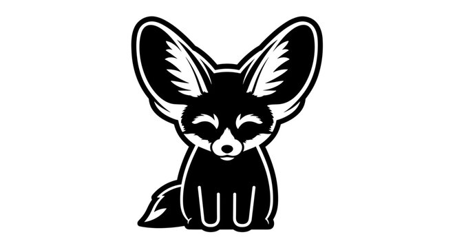 Black cartoon fennec fox sitting.