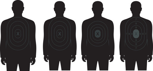 Silhouette human target figures with concentric shooting range patterns and scoring zones for training and accuracy practice © Hasinur