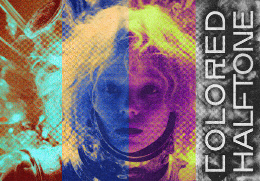 Colored Round Halftone Photo Effect For Poster Design