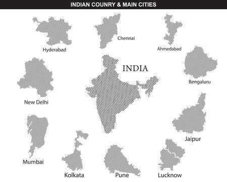 India map infographic design element, black abstract geometric pattern style India country landscape outline shape vector illustration