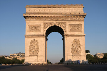Fototapeta premium Classical/Neoclassical building façades, columns, pediments, Statues, Greco-Roman shapes and design, Ornaments... From this Architectural style inspired by Classical Antiquity. Mostly taken in Paris.