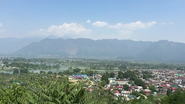 Panoramic View of Srinagar City and Himalayan Mountains from Hari Parbat Kashmir India

