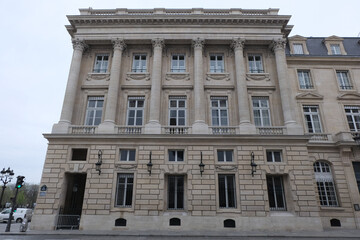 Obraz premium Classical/Neoclassical building façades, columns, pediments, Statues, Greco-Roman shapes and design, Ornaments... From this Architectural style inspired by Classical Antiquity. Mostly taken in Paris.