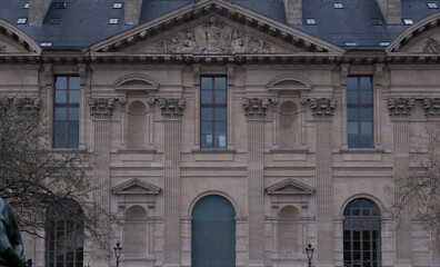 Fototapeta premium Classical/Neoclassical building façades, columns, pediments, Statues, Greco-Roman shapes and design, Ornaments... From this Architectural style inspired by Classical Antiquity. Mostly taken in Paris.