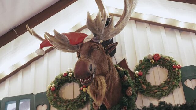 Festive Animated Moose Mascot at Gdansk Christmas Market