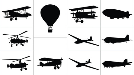 Vintage aircraft and airship silhouette collection © Mahir07