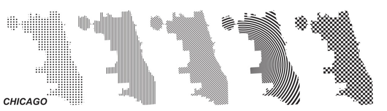 Chicago map infographic design element, black abstract geometric pattern style Chicago country landscape outline shape vector illustration