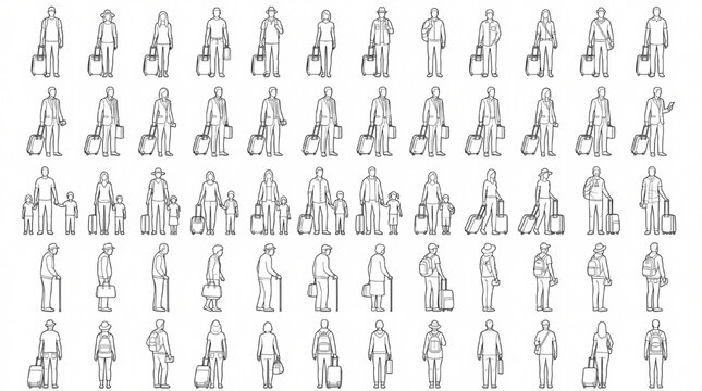 60 Airport Passenger Poses Architectural Scale Figure Library CAD Vector Collection