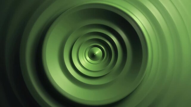 Green concentric circular shapes in abstract style on dark background, concept of depth and motion and spatial illusion