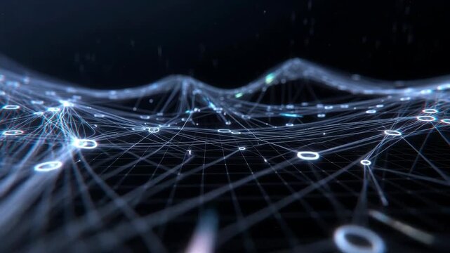 Glowing interconnected lines forming abstract network in digital style on dark background, symbolizing connectivity