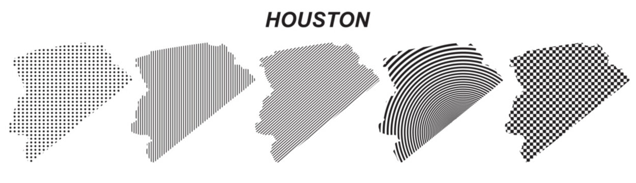 Houston map infographic design element, black abstract geometric pattern style Houston country landscape outline shape vector illustration