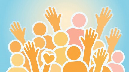 Fototapeta premium Crowd Hands Raised Celebration Group Gathering People