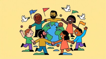 Fototapeta premium Diverse people around globe promoting peace unity and global community