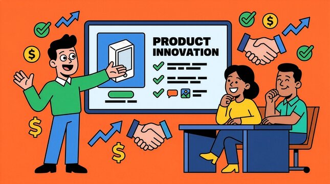 Business team presenting product innovation and growth strategy