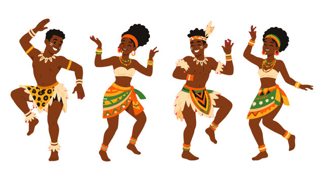 Group of four dancers in traditional costume vector illustration
