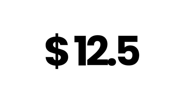 Money counter effect animation, digital dollar currency symbol with decimal number for financial growth or payment count