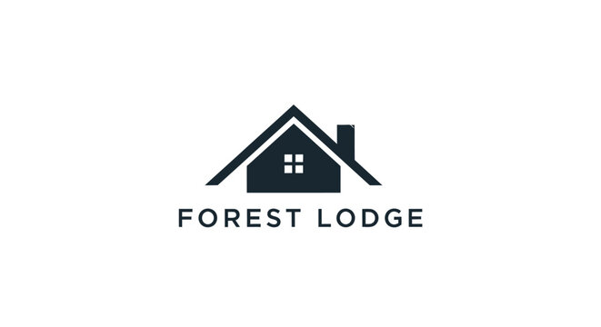 Elegant minimalist house logo for a tranquil forest lodge, cozy cabin, or nature retreat brand, symbolizing comfort and peaceful accommodation in natural settings