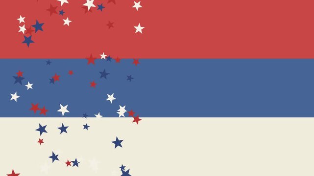 Patriotic background animation featuring red, white, and blue stars floating on the left side of a tricolor striped backdrop, creating a festive template for American holidays